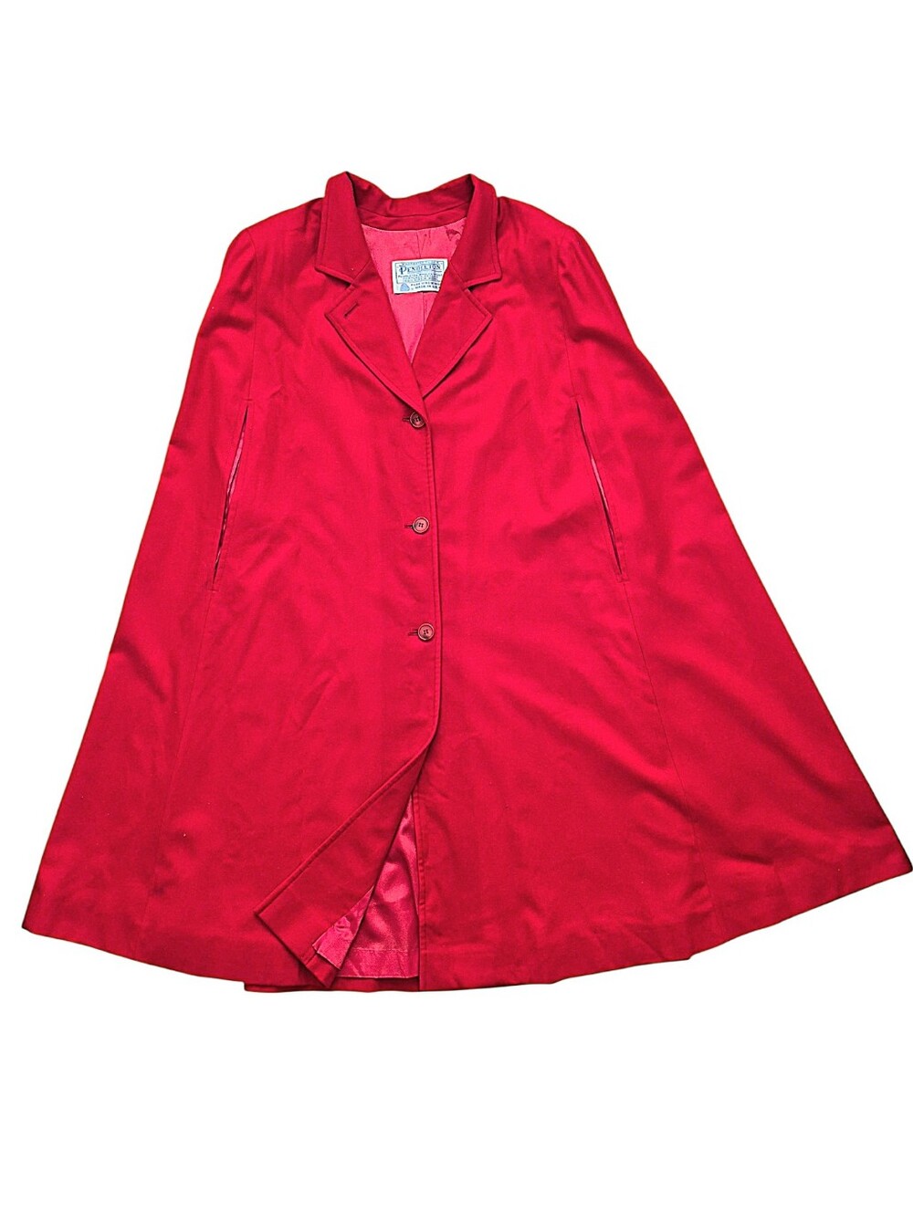 SOLD Vintage Pendleton Red Long 100% Wool Cape Coat Size L Button USA Classic - Picture 5 of 17
